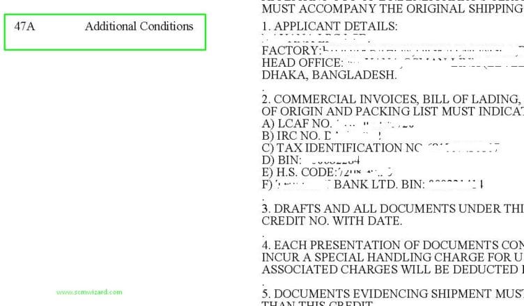 Field 47a Additional Conditions In Letter Of Credit L C Scm Wizard