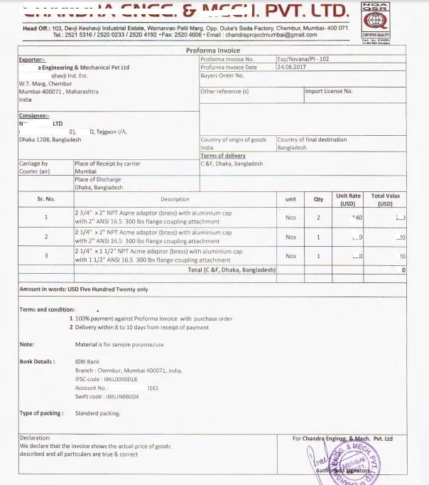 proforma invoice sample